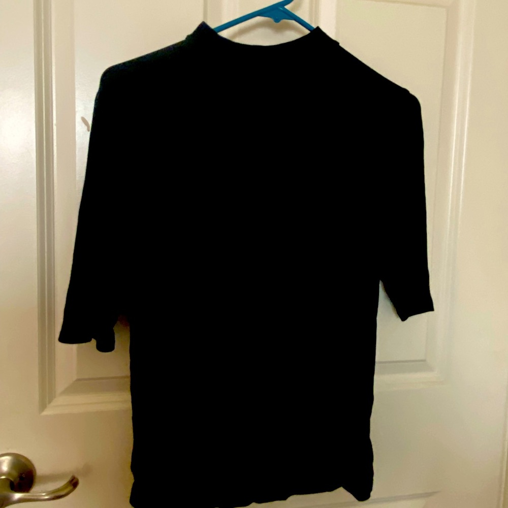 Elbow sleeve mock neck black top